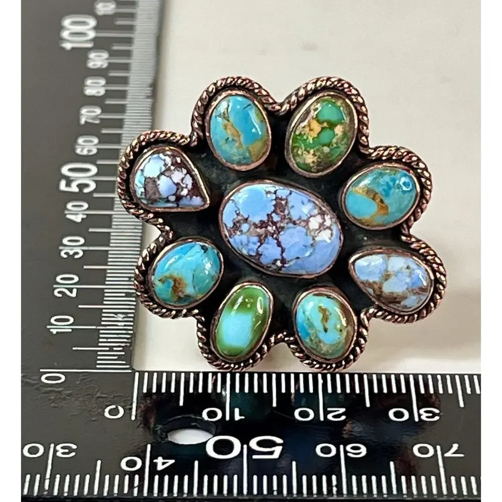 Golden Hills Mojave Sonoran Gold Turquoise Copper Cluster Statement Ring Adj Sz
